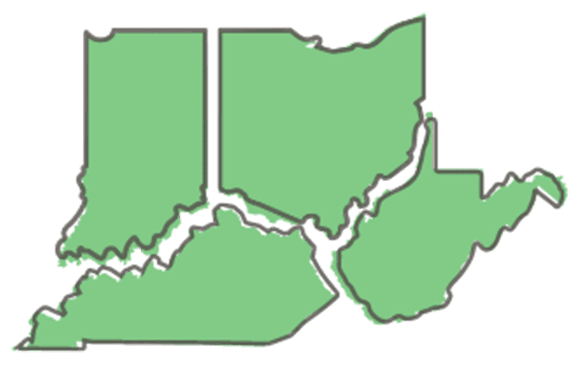 Contact - Serving States Map with Ohio, West Virginia, Kentucky, and Indiana