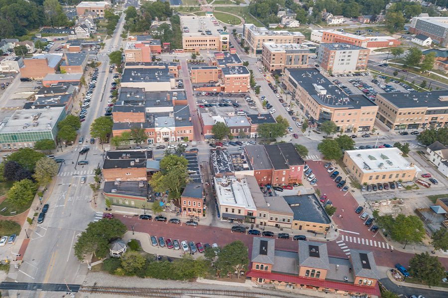 Medina, OH - Aerial View of Kent and Kent State University in Kent, OH